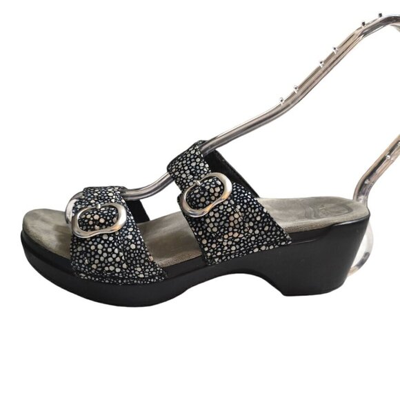 Dansko Sophie Black Shagreen Open Toe Wedge Sandals Sz 8M - Picture 2 of 7